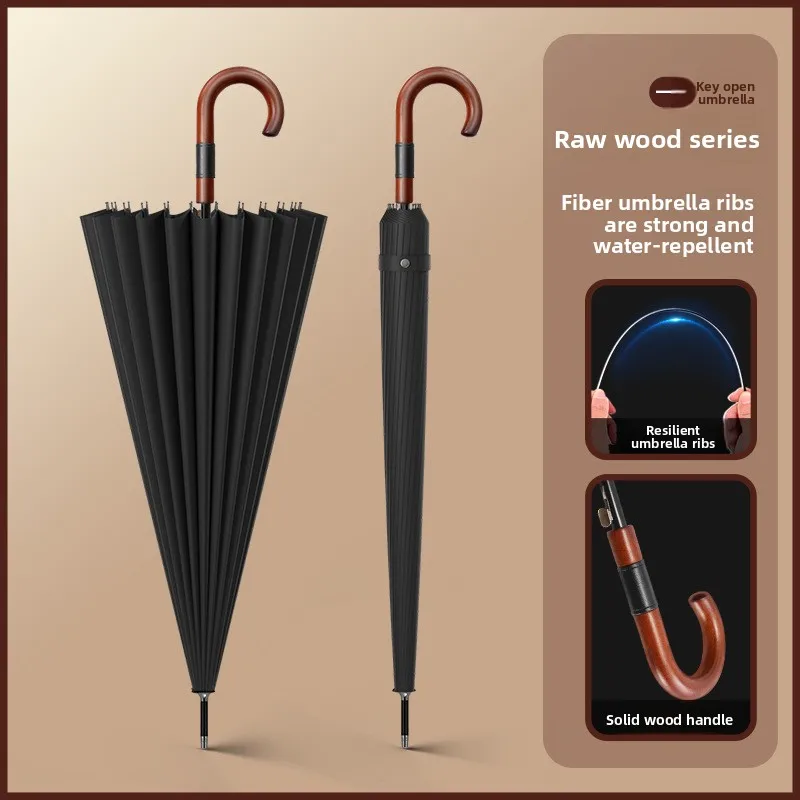 Curved Handle High-End Men's Long Handle Umbrella Super Large Reinforced and Thickened Storm Umbrella