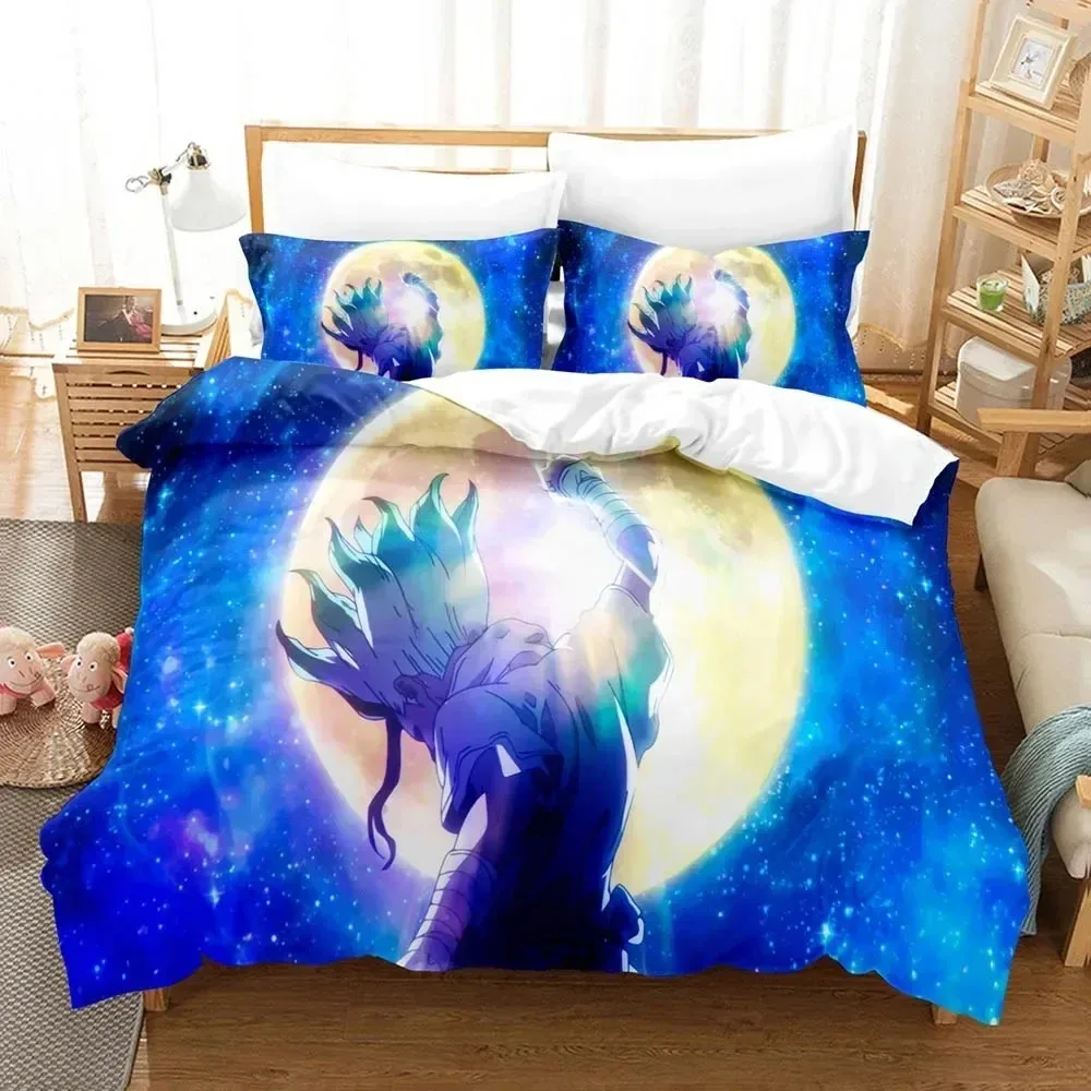 New 3D Printed Anime Dr.Stone Senku Bedding Set Boys Girls Twin Queen Size Duvet Cover Pillowcase Bed Kids Adult Home Textiles