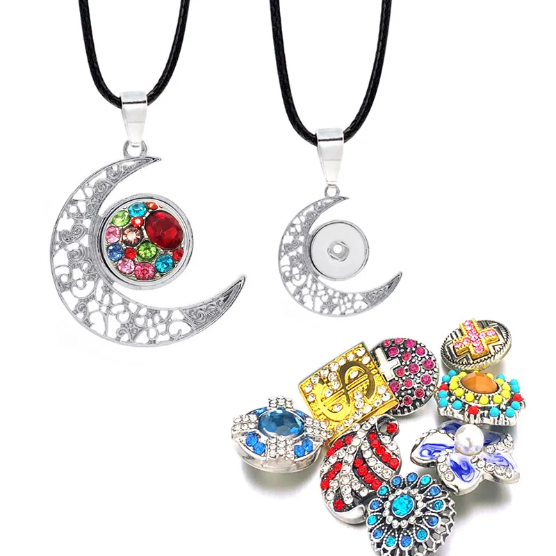 Fashion Interchangeable Moon Crystal Ginger Necklace 007 Fit 12mm 18mm Snap Button Pendant Necklace Charm Jewelry For Women Gift