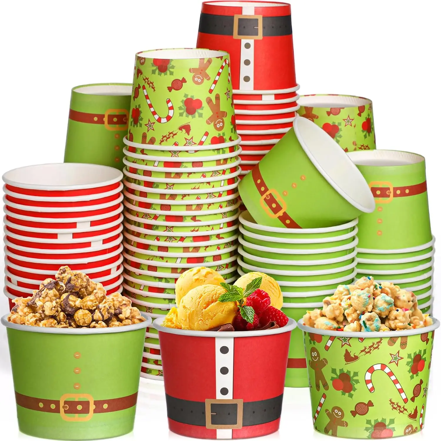 

120 Pcs Christmas Ice Cream Cups Snack Cups Disposable 5 Oz Paper Dessert Bowls for Sundae Bar Yogurt Small Christmas Sn