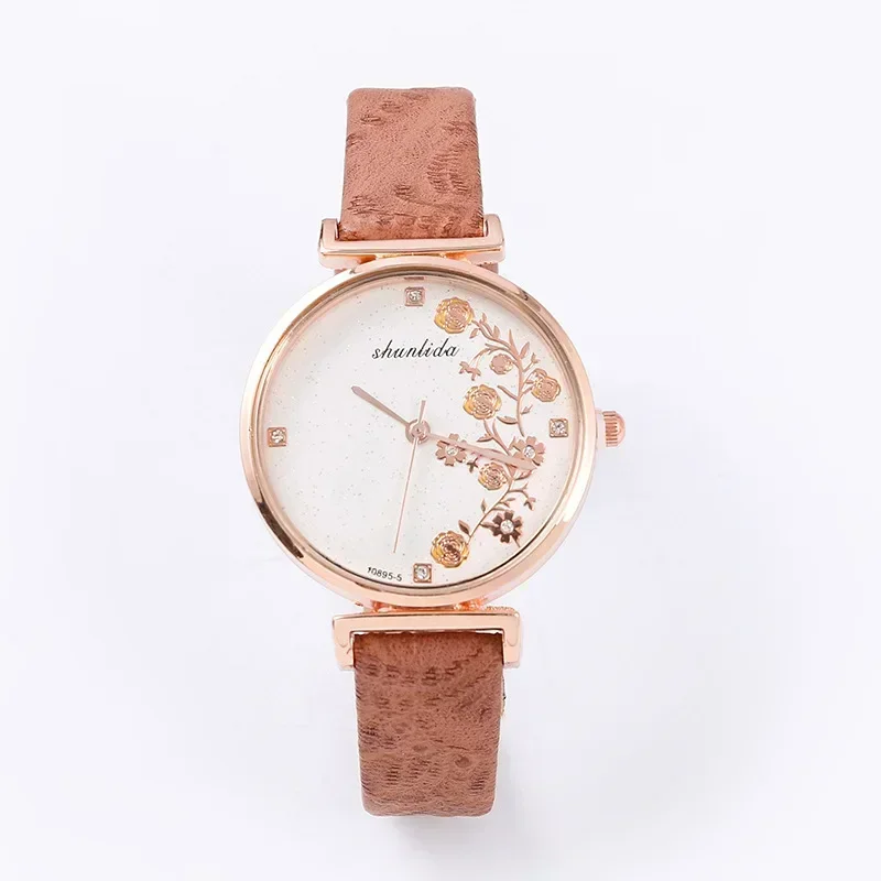 Printed Belt Quartz Woman Watch Fashion Leather Strap Large Dial Watch Multiple Colors Creative Design Wristwatches Female Clock