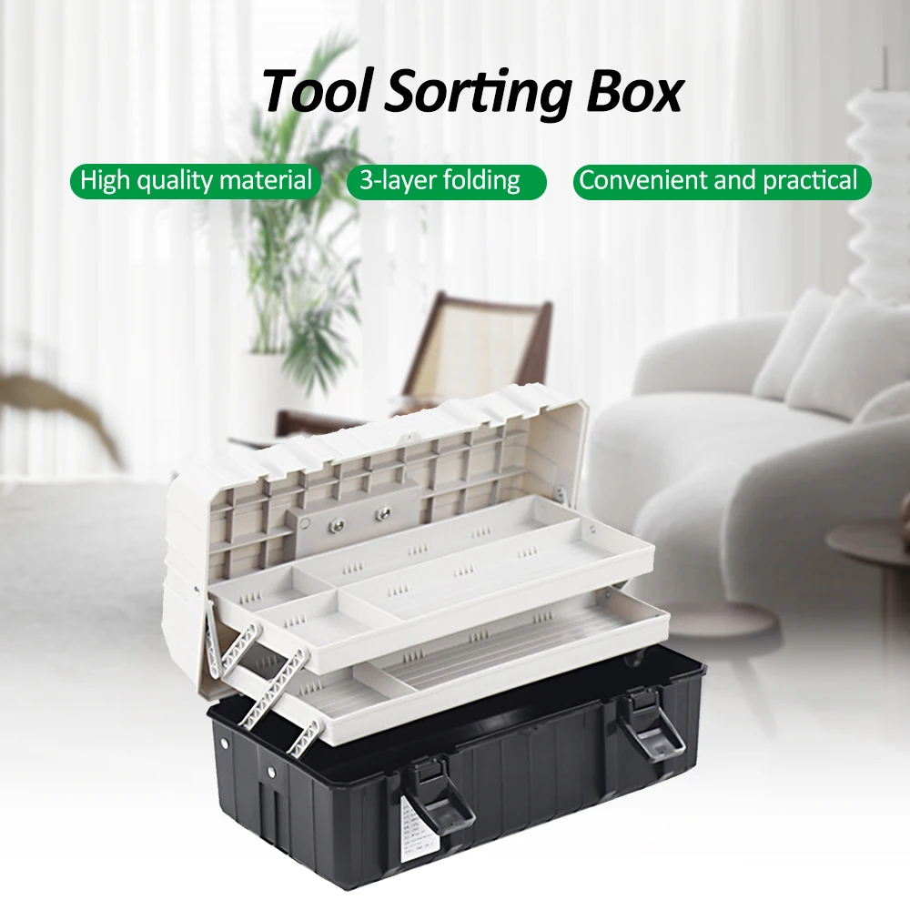 17 Inch Three Layer Plastic Foldable Toolbox Household Portable Maintenance Electrician Tool Storage Case Multi-functional Box