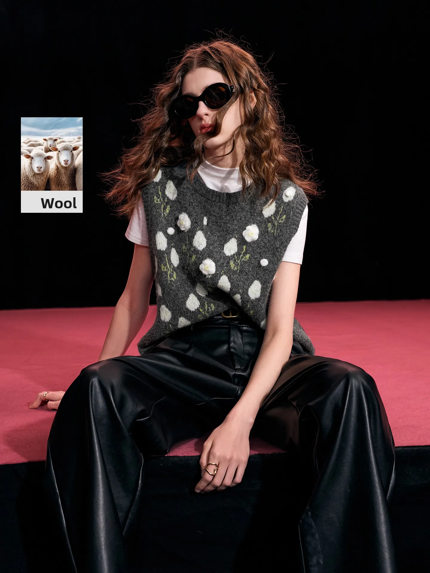 

Spring New Sle Loose Knitted Svel round Ne Vest for Women Casual Wear Polyester Fiber Nylon Wool Blend Comfortable Fit