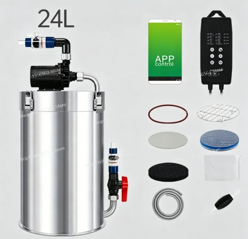 24L APP Control Variable Frequency Aquarium Canister Filter, Low Noise Wave Maker