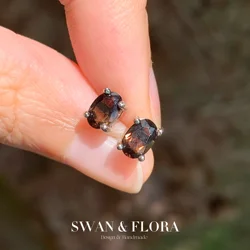 Pendientes de tuerca de cristal de cuarzo ahumado Natural para mujer, piedra de Plata de Ley 925, regalo Vintage, prevención de alergias, joyería fina, 5x3MM