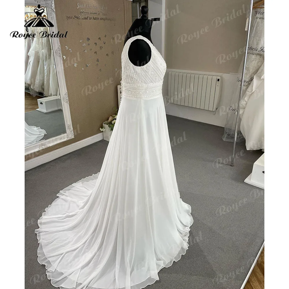 Robe Chic V Neck Boho Beach Lace Chiffon A Line Wedding Dress for Bridal 2024 Sleeveless Wedding Gown abiti sposa Roycebridal