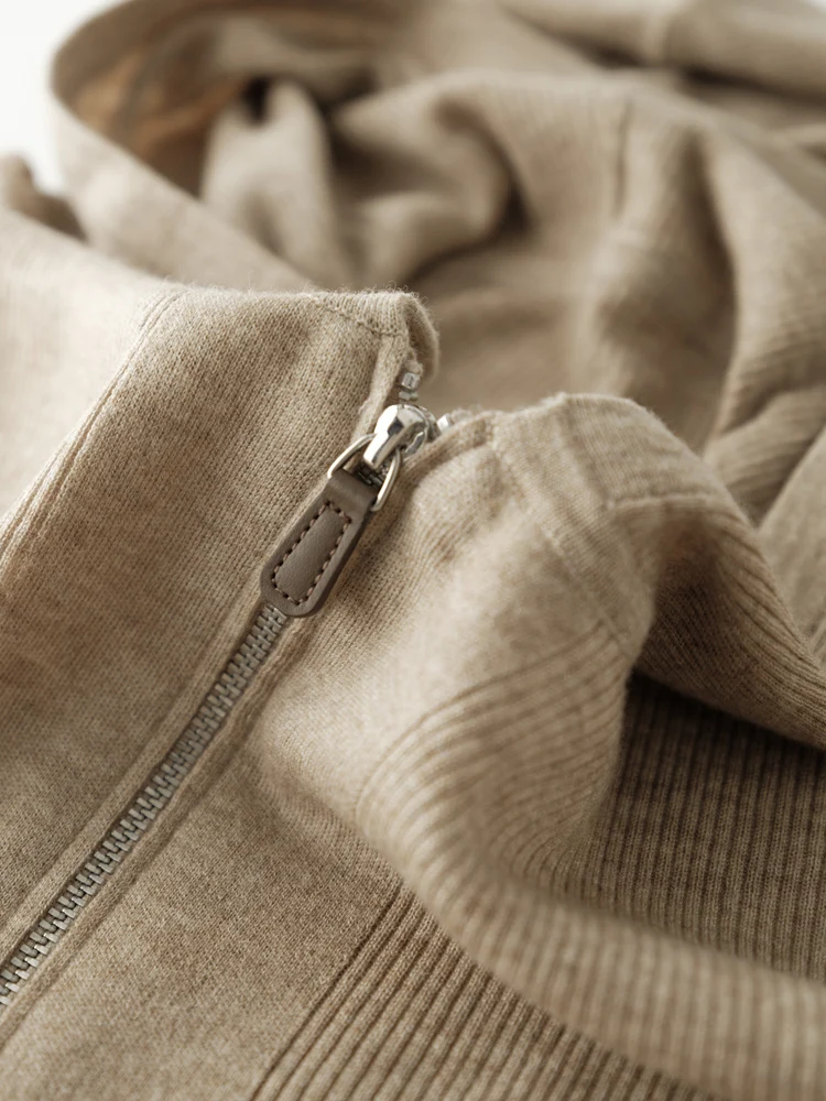 Wool Zipper Hoodie Solid Color Cardigan Spring Women's Sweater Comfortable Minimalist Women's Top