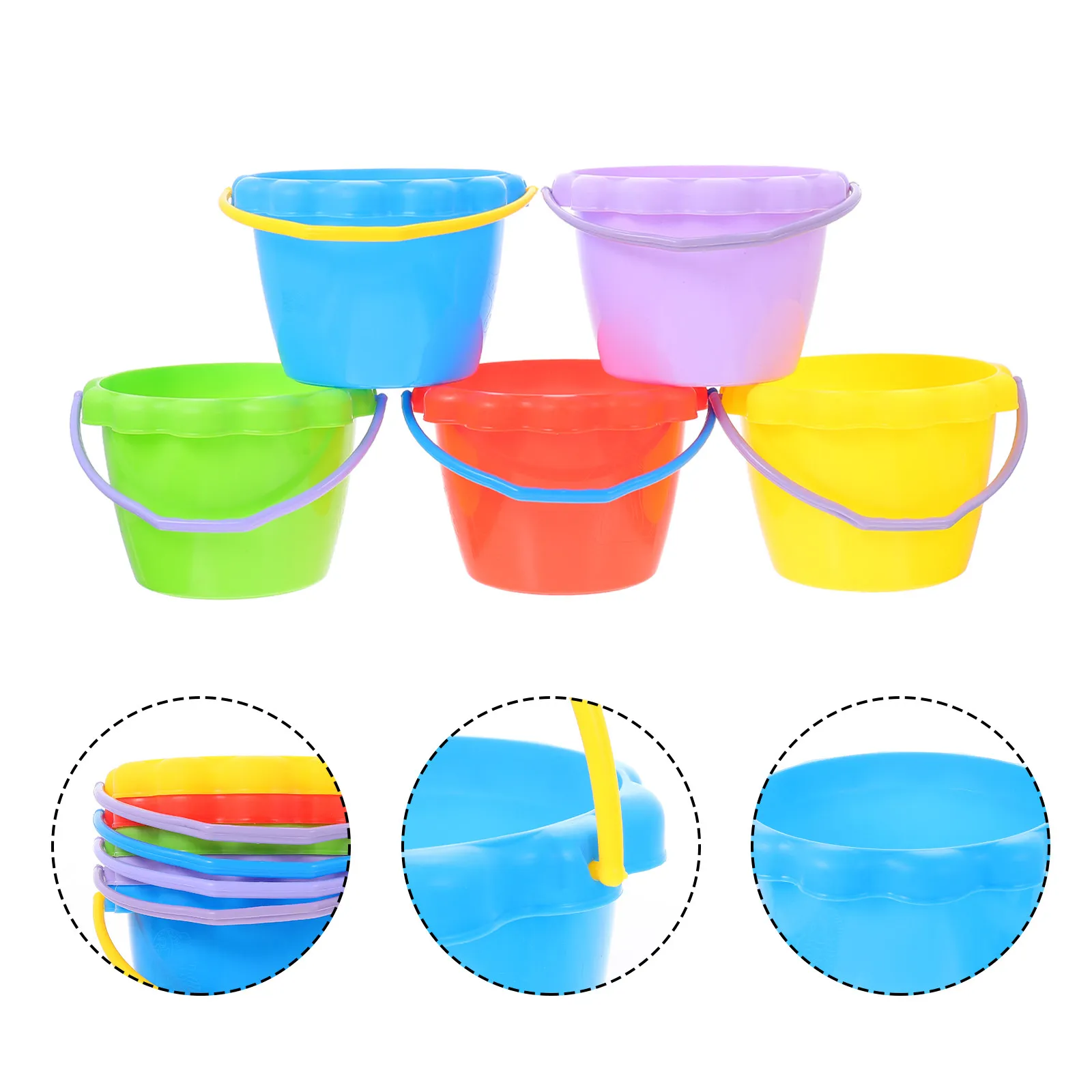 5Pcs Premium Plastic Sand Bucket Set for Kids Beach Play Outdoor Sandcastle Building Toddler Sensory Learning Color Recognition