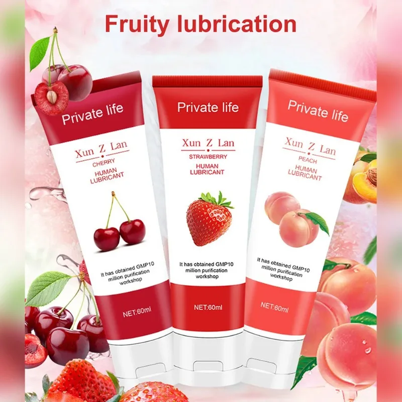 Sex Lubricant 60ml Water-based Strawberry Cherry Peach Adult Lubricant gel meets dry Adult lubricant suitable for couples lube