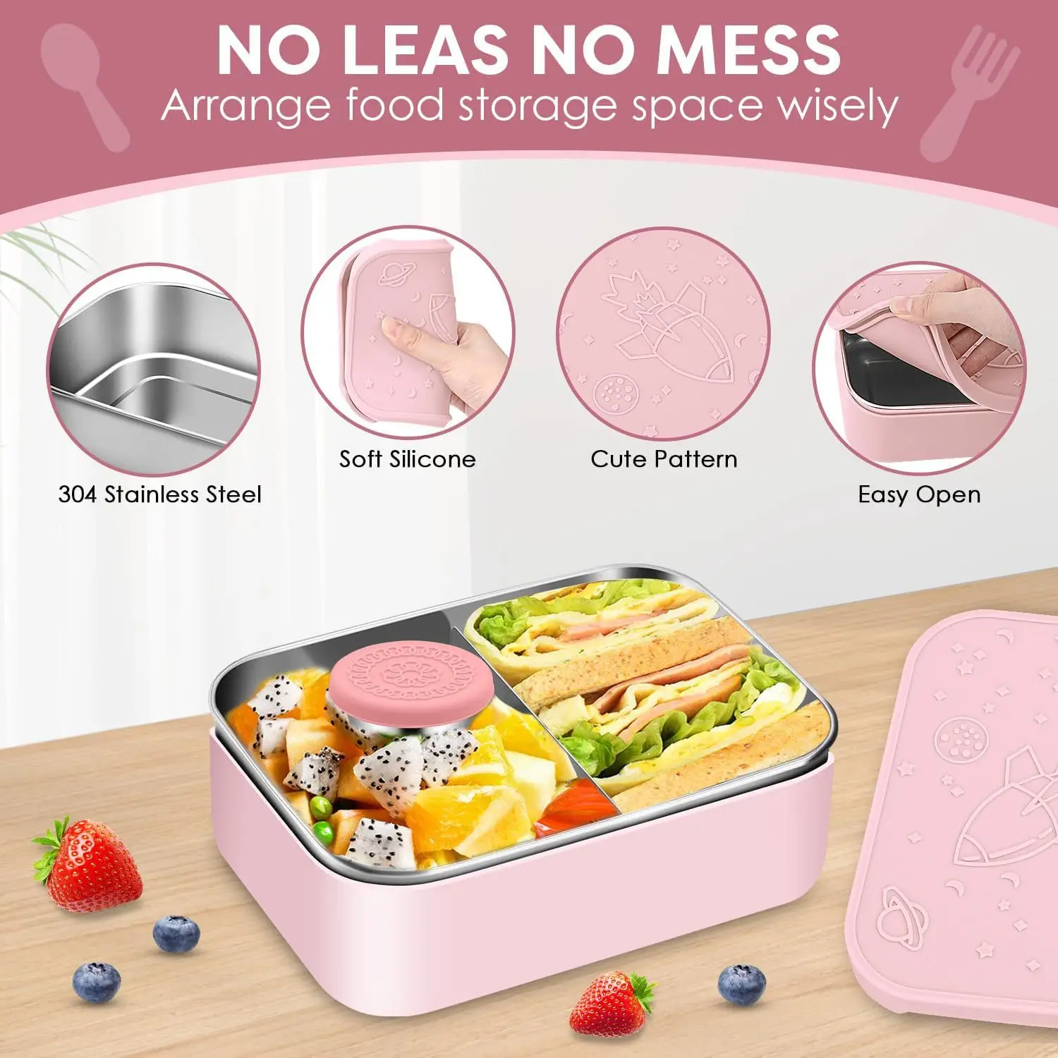 304 Square Lunch Box Removable Double Compartment Outdoor Lunch Box Picnic Box With Silicone Lid Student Lunch Box