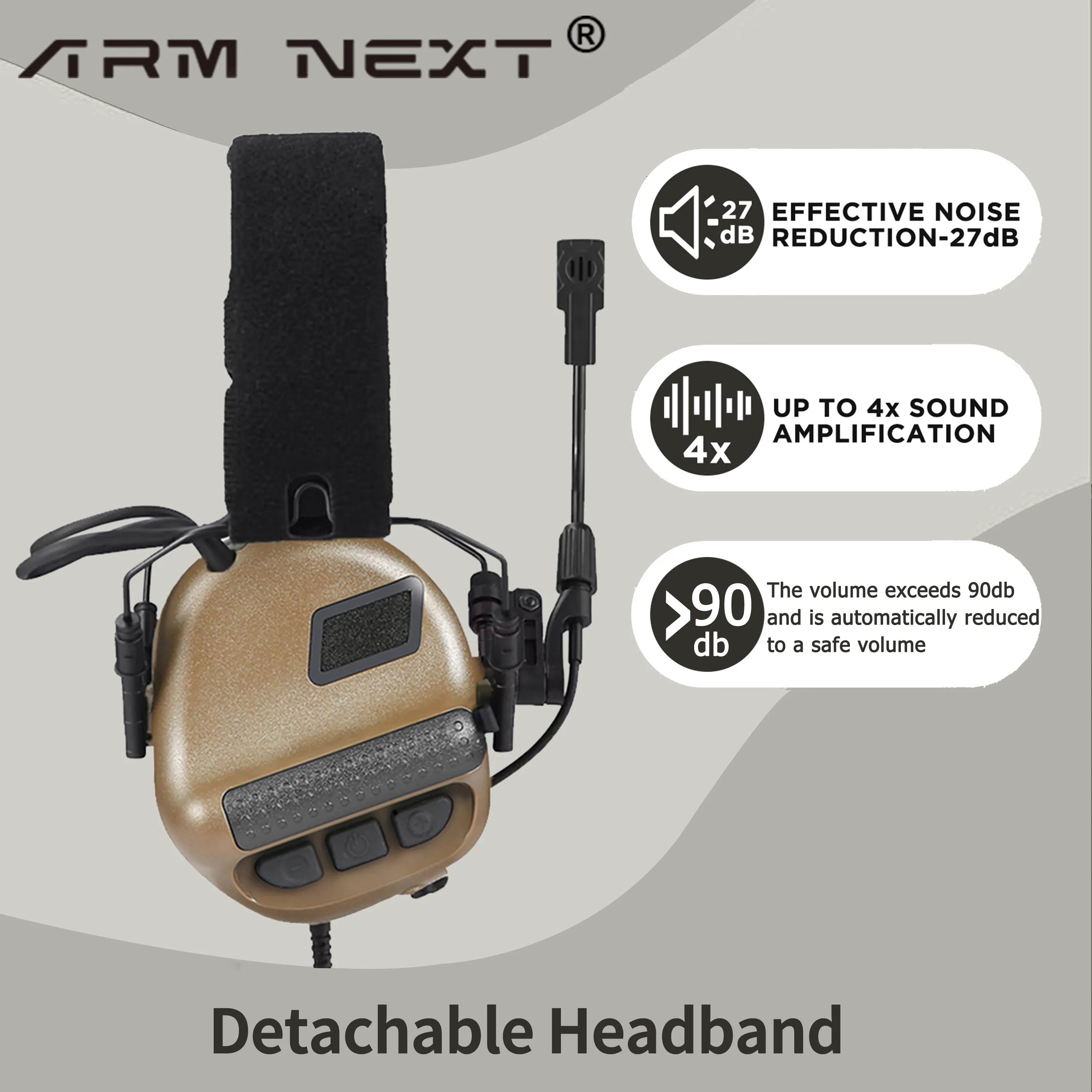 ARM NEXT Electronic Tactical Communication Headphone with PTT Adapter Shooting Protection Noise Canceling Earmuff for Hunting