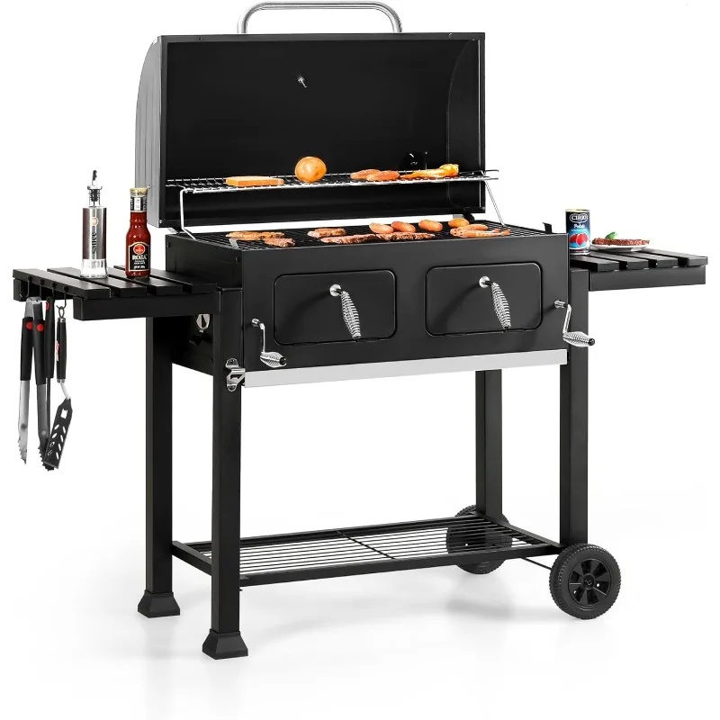 Sophia & William Extra Large Charcoal BBQ Grills w/ 794 SQ.IN. Cooking Area,Outdoor Barbecue Grill w/ Dual-Zone Individual,Black