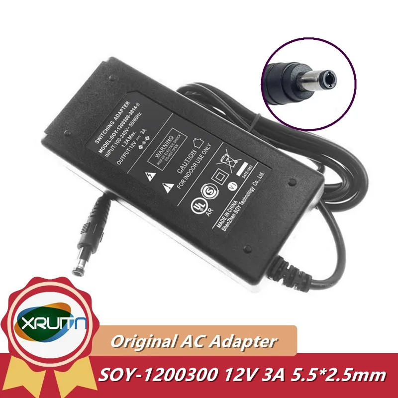 Genuine SOY SOY-1200300 12V 3A 2.5A 5.5*2.5mm AC Adapter Charger 36W LCD Monitor TV Power Supply