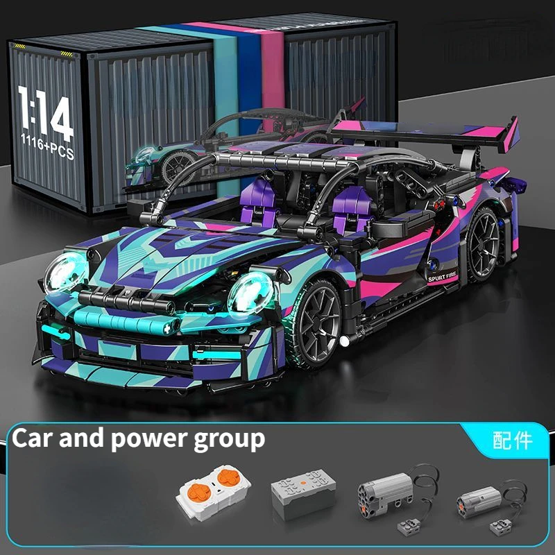 1116 PCS Technical 1:14 Black purple Racing Sports Car Building Blocks Assemble Bricks Vehicle Toys Gift For Boy Kids