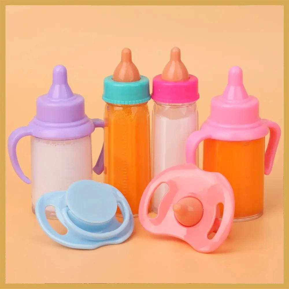 18inch Doll Magic Milk Juice Bottles with Pacifier Bibs fit Newborn Dolls Plastic Nipple Bottle Dollhouse Toys Reborn