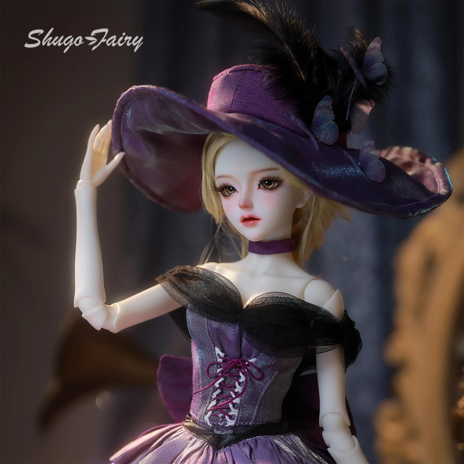 

ShugaFairy Dendro B 1/4 BJD Noble Lady Royal Court GownPurple Silk Dress Godmother Collectible Resin Full Set Dolls