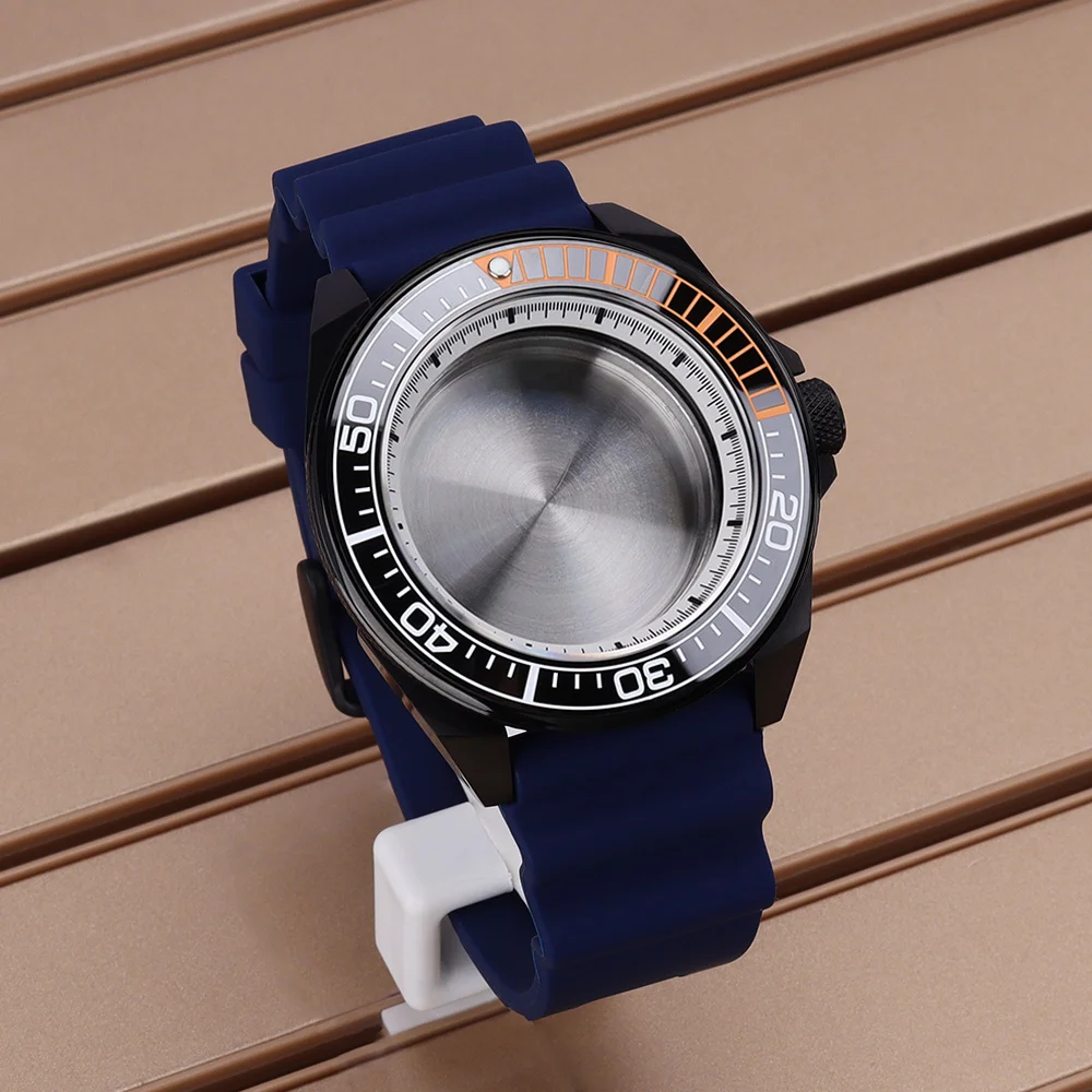 

43.8mm Modified Samurai Diving Watch Case Sapphire Glass Rubber Strap Solid Bottom Cover For NH35 NH36 NH34 NH38 Movt Accessory