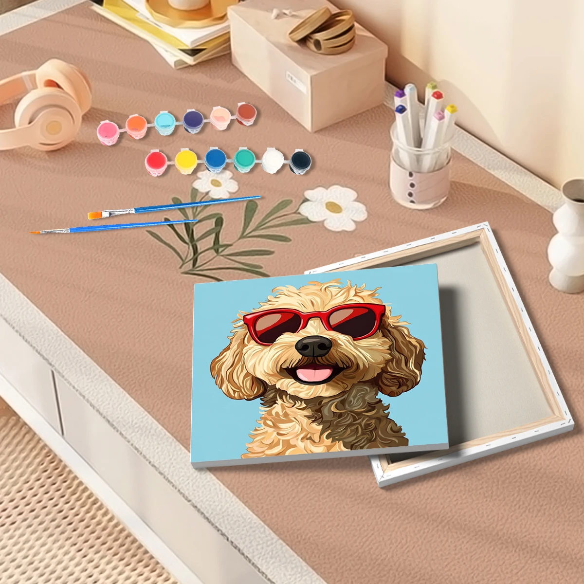 RUOPOTY Framed Animal Paint By Numbers Kit For Beginner Dog Picture By Number Kits Drawing Kit Color By Number For Home Decors