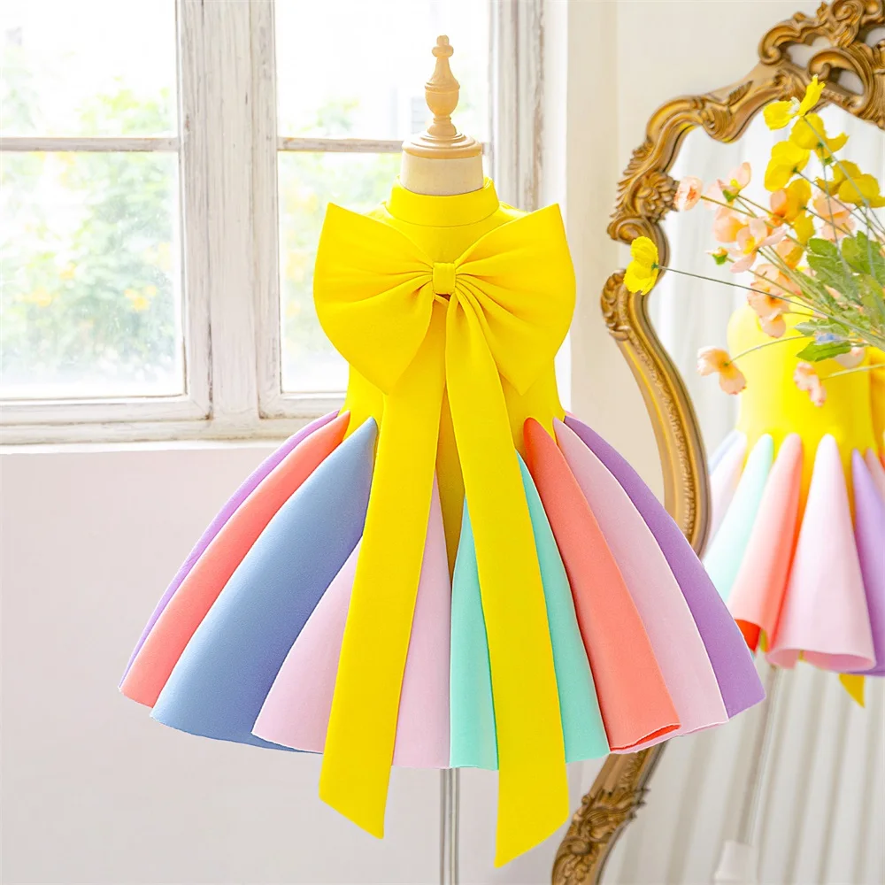 

Girls Bow Ball Gown Dresses Baptism Birthday Prom Party Gown Elegant Wedding Princess Dress Evening Costume
