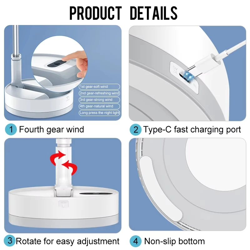 P10 10800mAh Folding Portable Fan USB Remote Control Air Cooler Silent Rechargeable Wireless Floor Standing Fan for Camping Desk image 5