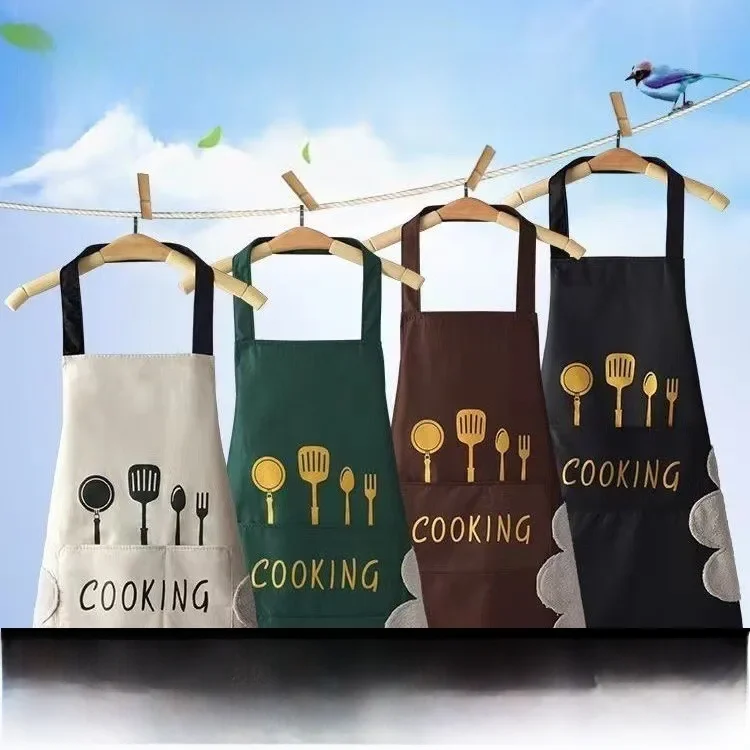 New waterproof and oil-proof men's and women's hand-wipeable apron kitchen cooking home work oil-proof Korean style apron who...