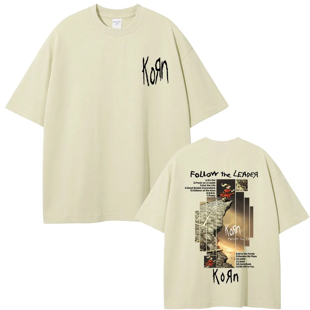 Rock Band Korn Follow The Leader Album Graphic T-shirt Men Women Casual Oversized T Shirts Male Vintage Alternative Metal Tshirt