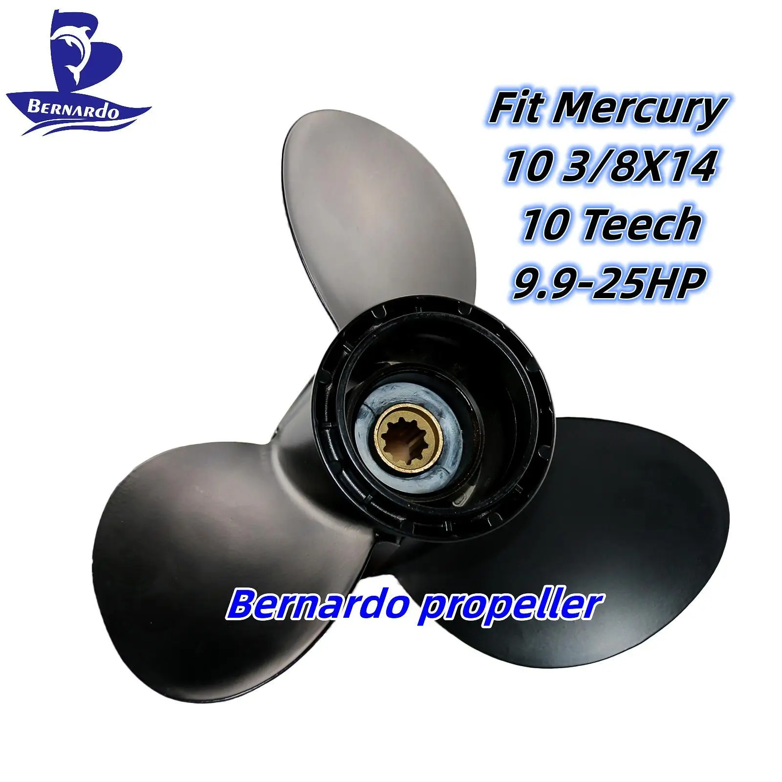 

Bernardo Boat Propeller 10 3/8x14 Black Max Fit Mercury Outboard Engine 9.9 15 18 20 25HP Aluminum 3 Blade 10 Tooth Spline RH