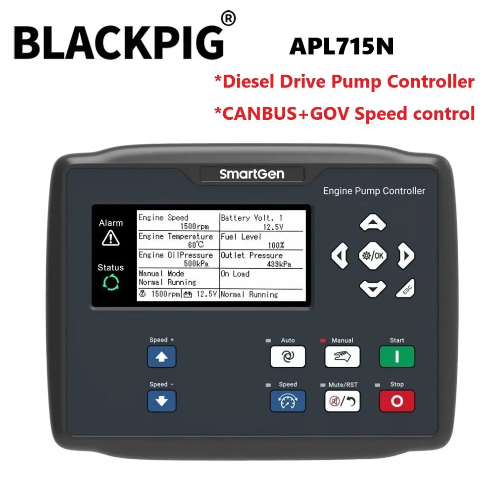 100% جديد APC715N SmartGen وحدة تحكم مضخة المحرك وحدة التحكم مع واجهة USB RS485 CANBUS GOV تنظيم السرعة