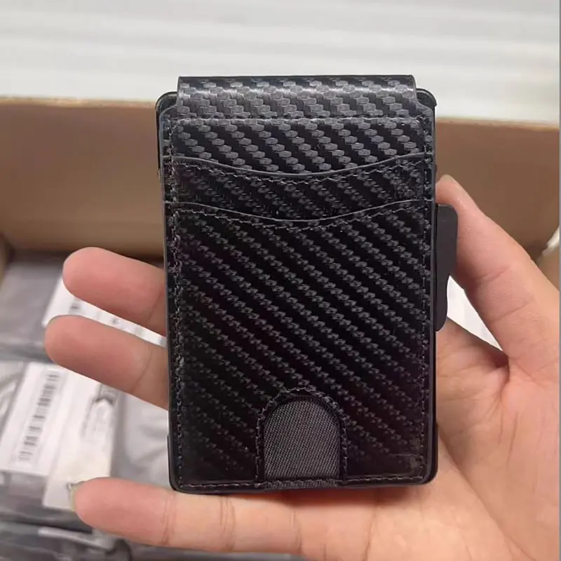Double Flip Carbon Fiber Black Wallet with Money Clip RFID Anti-Theft Fashion Large Capacity Card Clip Card Holder