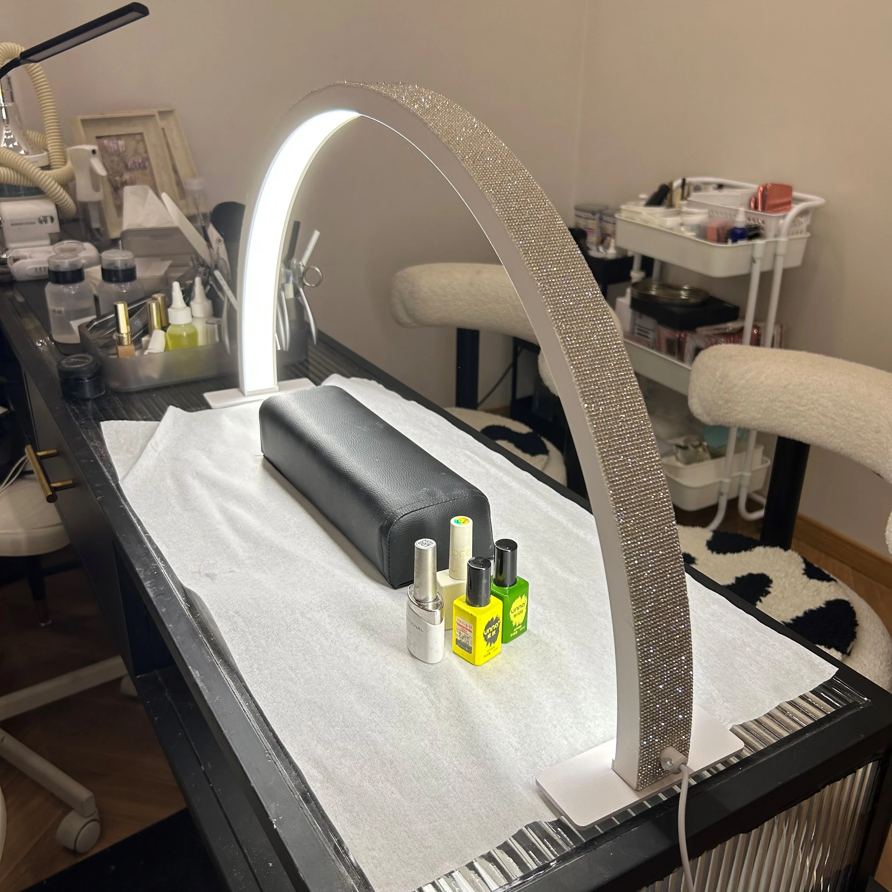 Beauty 75 cm spina britannica verde oro rosa mezza luna lampada da tavolo a luce per unghie lampada a mezzaluna