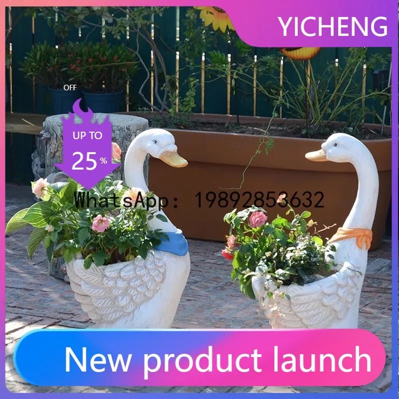 HYS swan flower pot ornament outdoor garden animal ornament villa courtyard landscaping ornament