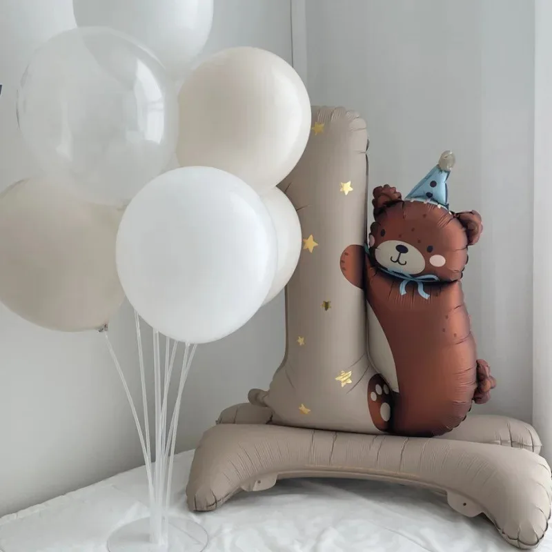 بالون كرتوني قائم على شكل دب بعمر سنة واحدة للأطفال وحفلات أعياد ميلاد الأطفال وحفلات أعياد الميلاد ومستلزمات تزيين فيلم الألومنيوم #1