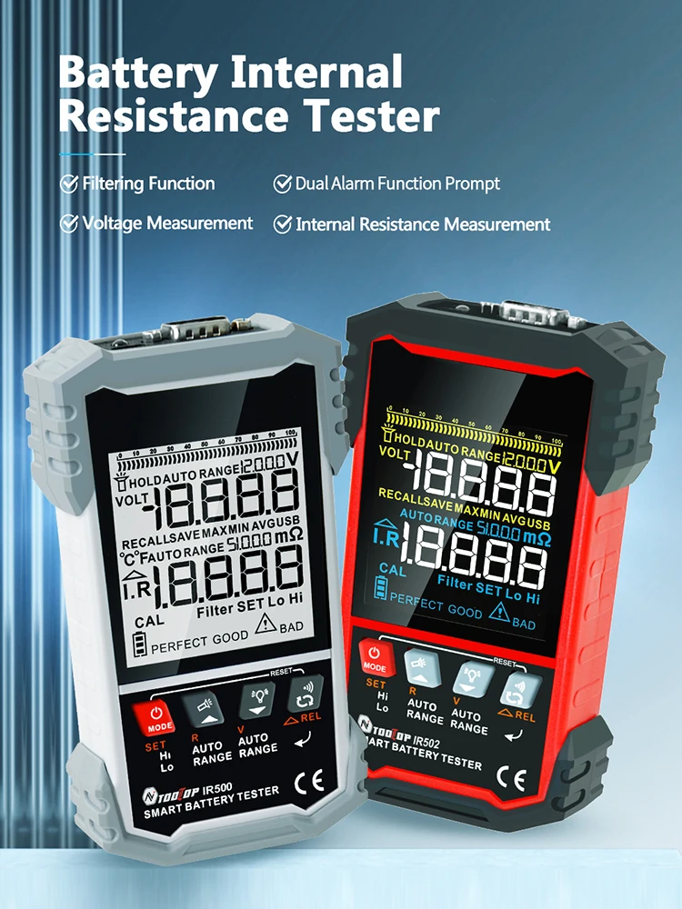 IR500/IR502 Battery Ohmmeter High Precision 120V 0.000mω-500ω Calibratable 4-Wire Test for Lead Acid Alkaline Lithium Battery