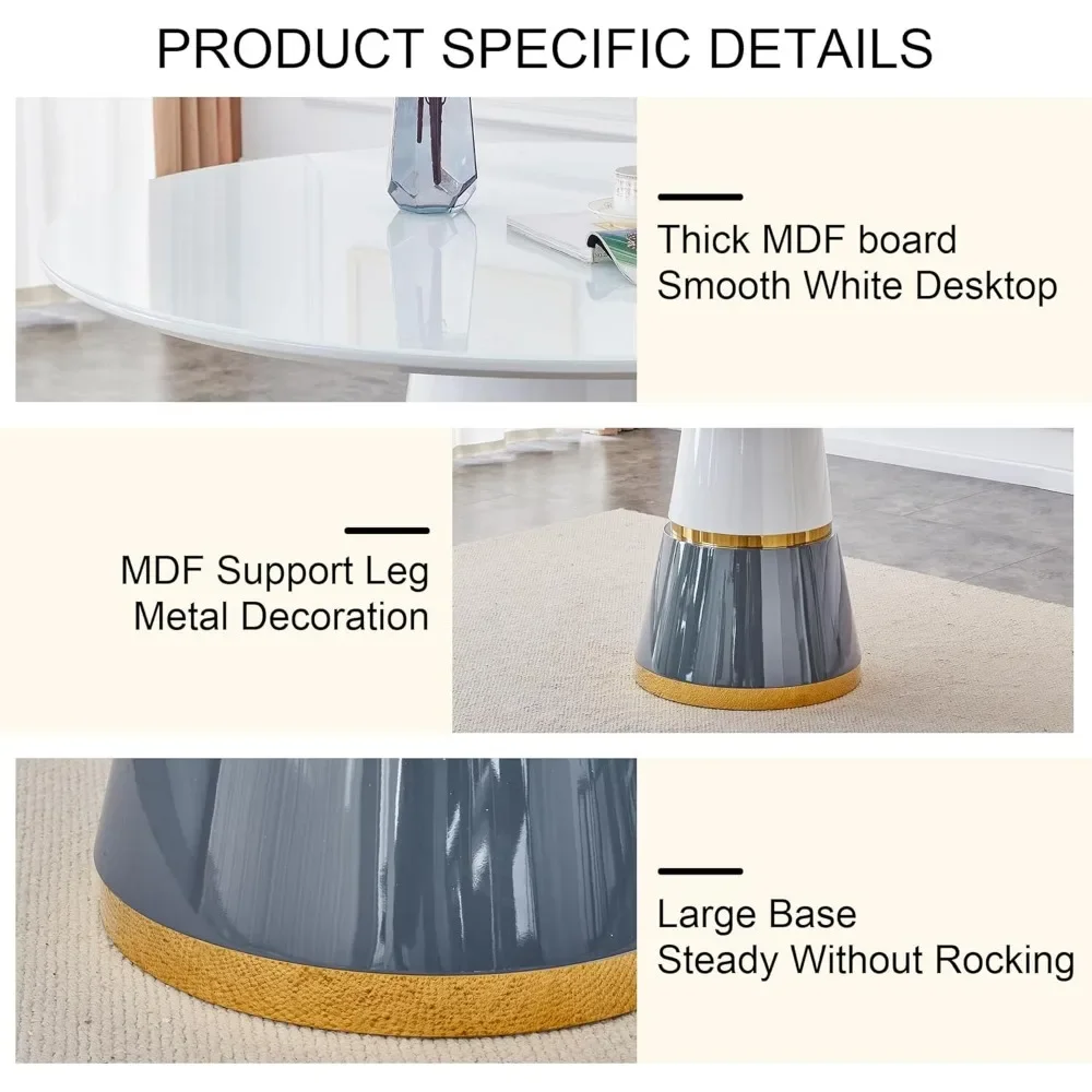 45" Round Dining Table for 4,White Marble Dining Room Table,Modern Round Dinner Table,Round Farmhouse Kitchen Table