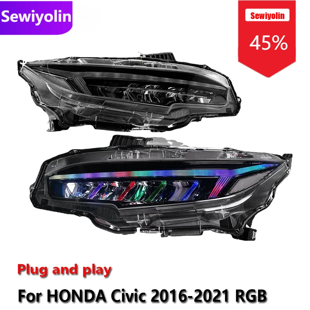 

Автомобильные светодиодные фары DRL в сборе для HONDA Civic 2016-2021 RGB противотуманные фары DRL тормозной указатель поворота Plug and Play