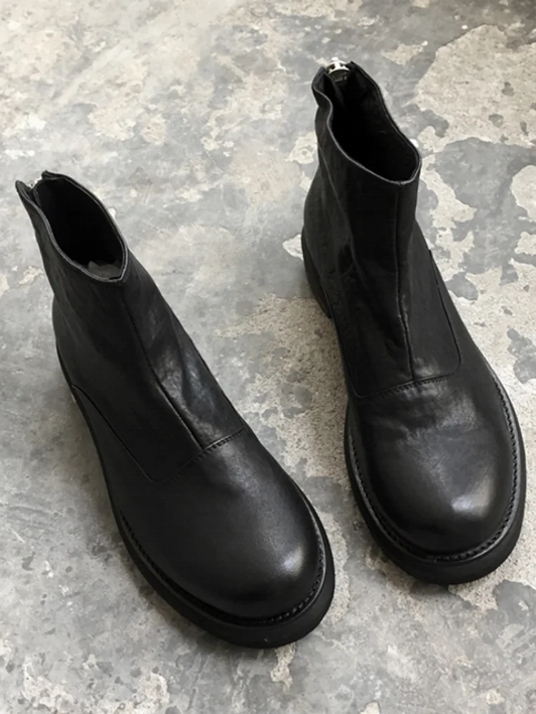 Winter Men Round Toe Zipper Genuine Leather Boots Casual Safety Work Shoes Punk Style Man Cowhide Motorcycle Riding Ankle Boots