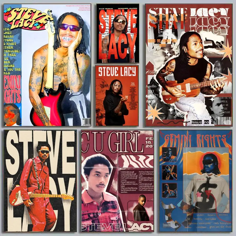 Musician Funky Rnb Steve Lacy Painting Calligraphy Poster Eco-Friendly Decor Vintage Office Frameless Canvas