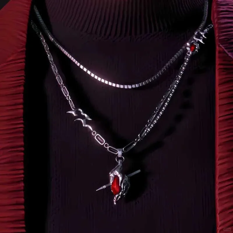 Anime Love and Deepspace Sylus Cosplay a través del corazón superposición collar amuleto collares colgantes guarnición regalo de cumpleaños de