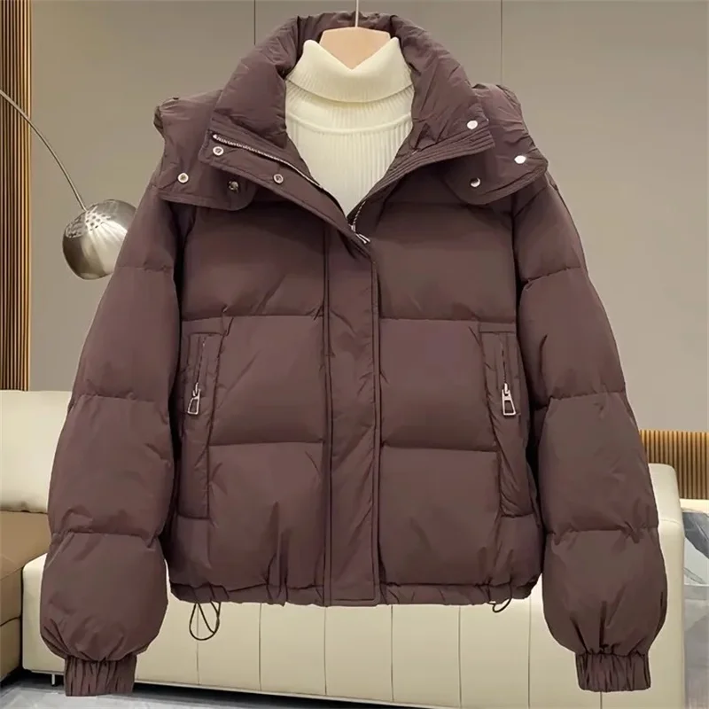 Chaqueta de plumón holgada para mujer, parka informal de gran tamaño con capucha, acolchada de algodón suave y cálida, ropa de nieve coreana para