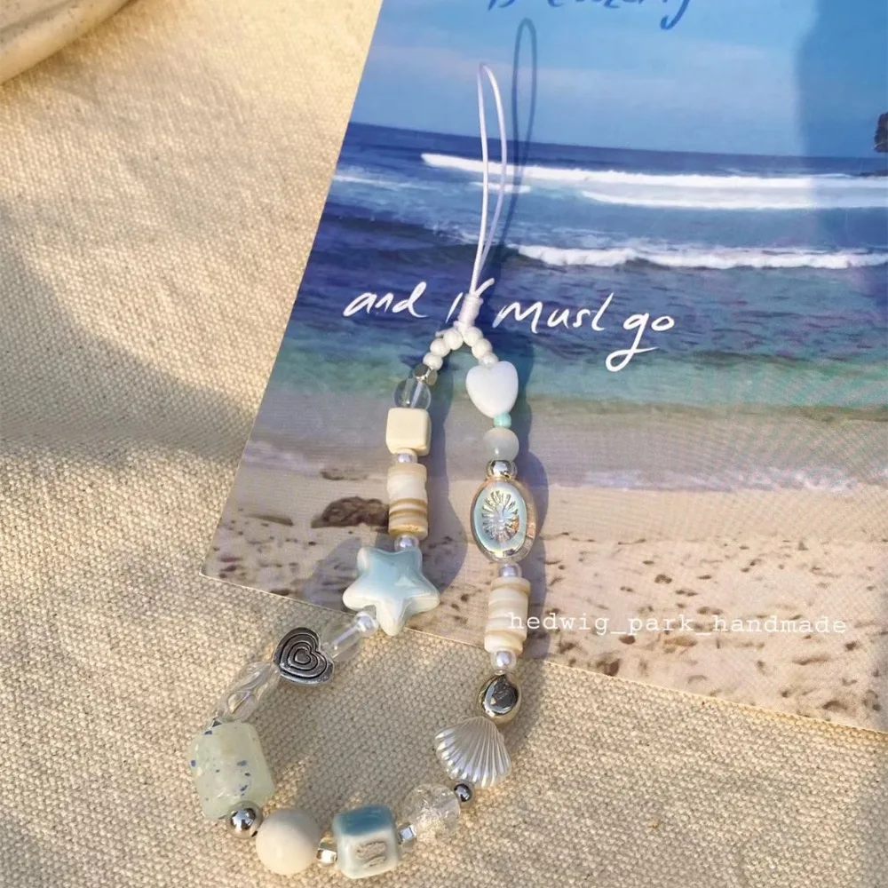

Sea Breeze Cell Phone Charm Strap Flower Star Ins Cell Phone Wrist Strap Y2K Handmade Summer Cell Phone Hanging Chain Women