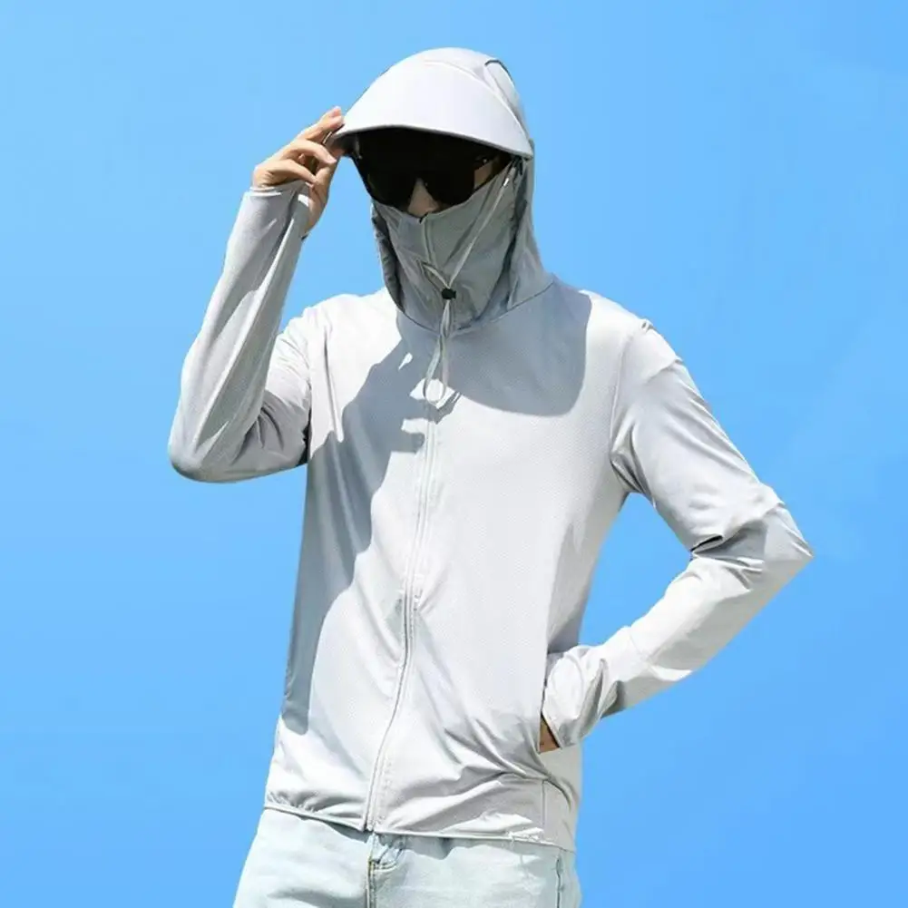 Long-sleeved Sun Protection Jacket Sun Protection Jacket with Detachable Brim Hood Pockets for Cycling Running Unisex Sunscreen