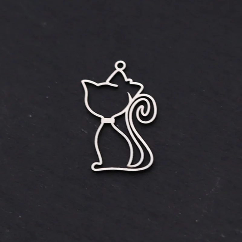 3pcs Beautiful Cat Charms Butterfly Knot Line DIY Earrings Necklace Women Jewelry Handmade Stainless Steel Pendant Accessories