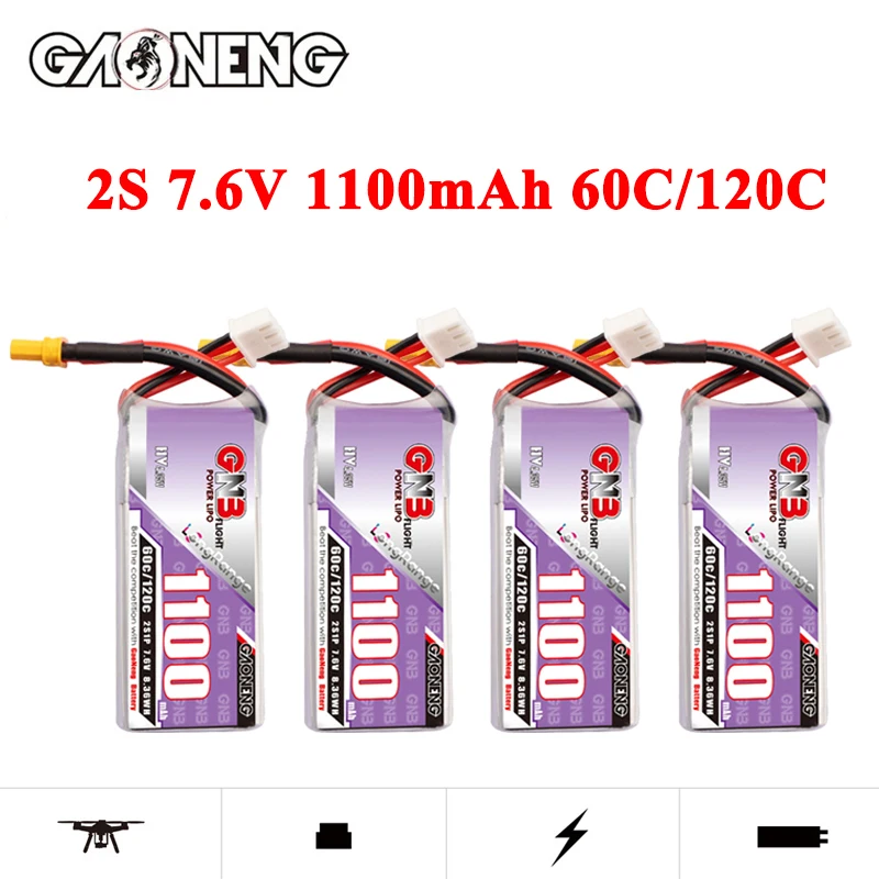 GNB-充電式リポバッテリー,7.6v,1100mah,60c,120c,hv,ヘリコプター,クワッドコプター,fpvレーシングUAV,rc部品,7.6v