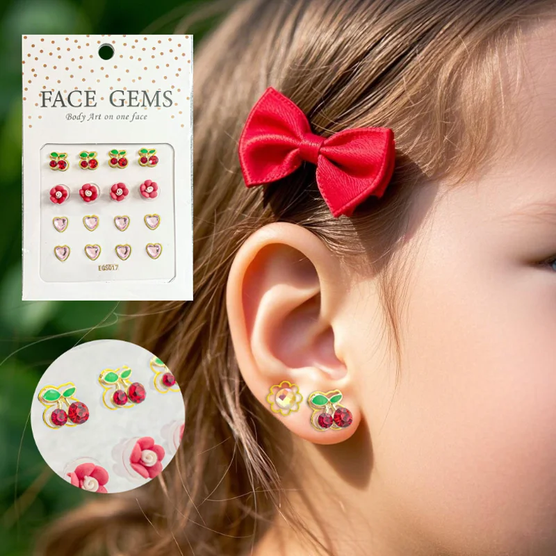 Girls Ear Art Stickers Children 3D Sparkling Pearl Love Facial Eyebrow Sticker Decals Kids Earrings Earrings Adhesive Decoration