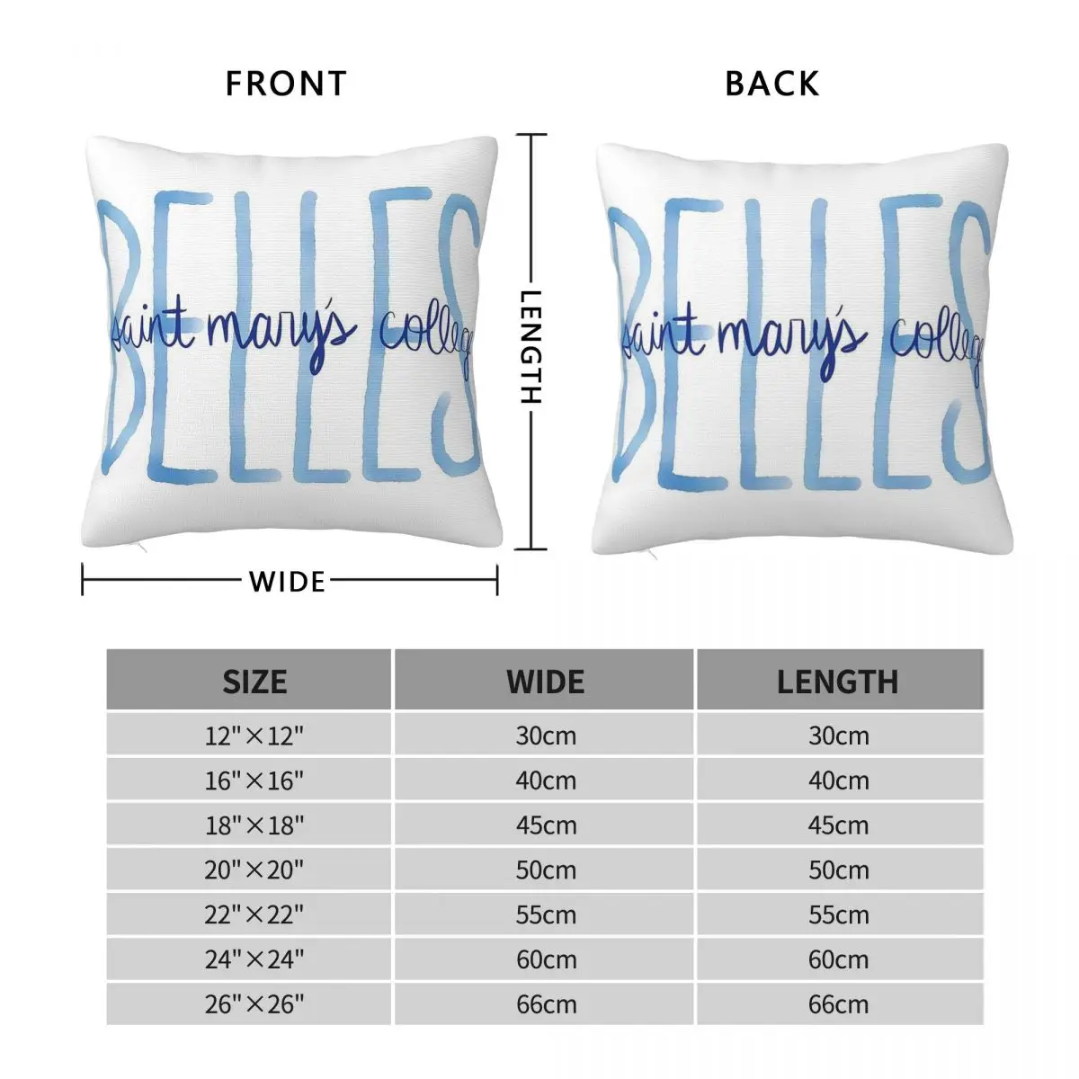 Saint Mary's College Belles Square Pillowcase Polyester Linen Velvet Printed Zip Decor Sofa Seater Cushion Cover 18