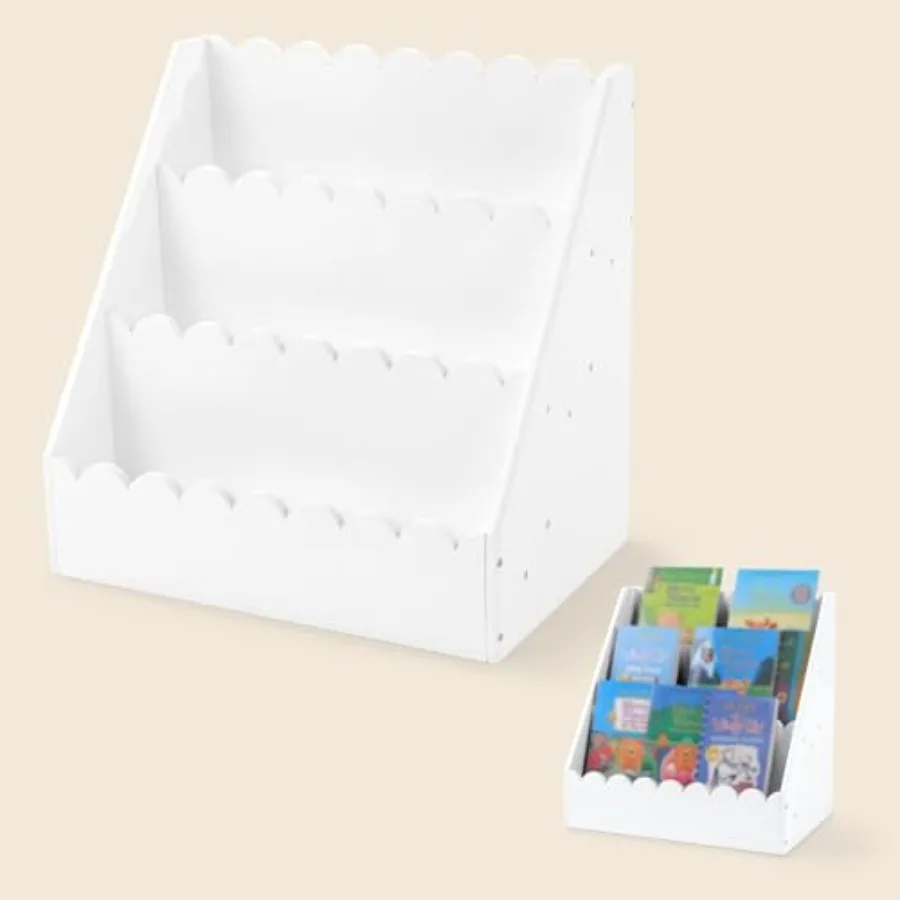 

Scalloped Book Shelf for 3-Tier Wooden Bookshelf Perfect Height for 1-5 Years Toddler Durable Bookcase Book Organizer for Nurse