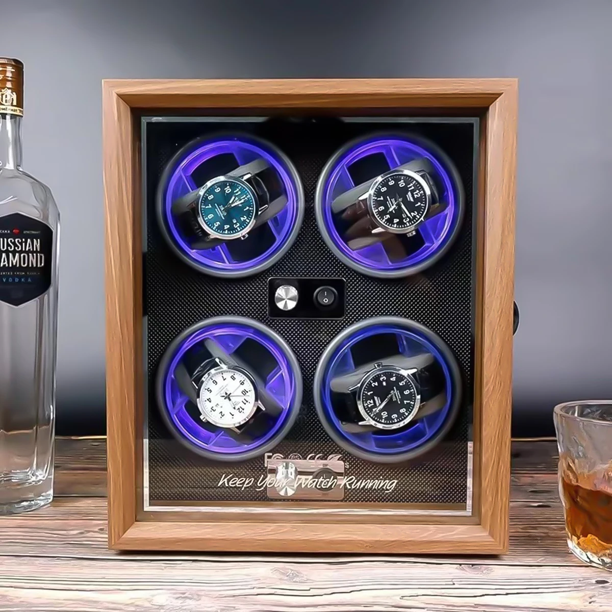 الفاخرة الخشب ملفاف ساعة الراقية 2 فتحات 4 فتحات صندوق ساعات أوتوماتيكية مع Mabuchi كتم موتور ساعة خزانة تخزين الساعة