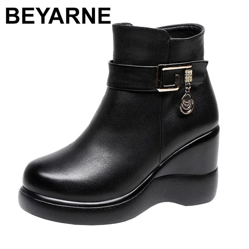 

Зимние женские ботинки из натуральной кожи на наклонном каблуке, на среднем высоком каблуке, Thi Bot Fce Lined Thiened Mom