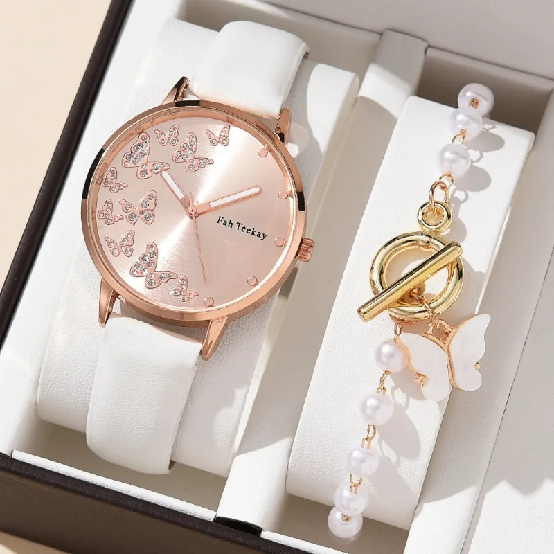 

2023 New Watch Bracelet Set Women Fashion Casual Leather Belt Watches Simple Ladies Round Dial Quartz Wristwatches Reloj Mujer