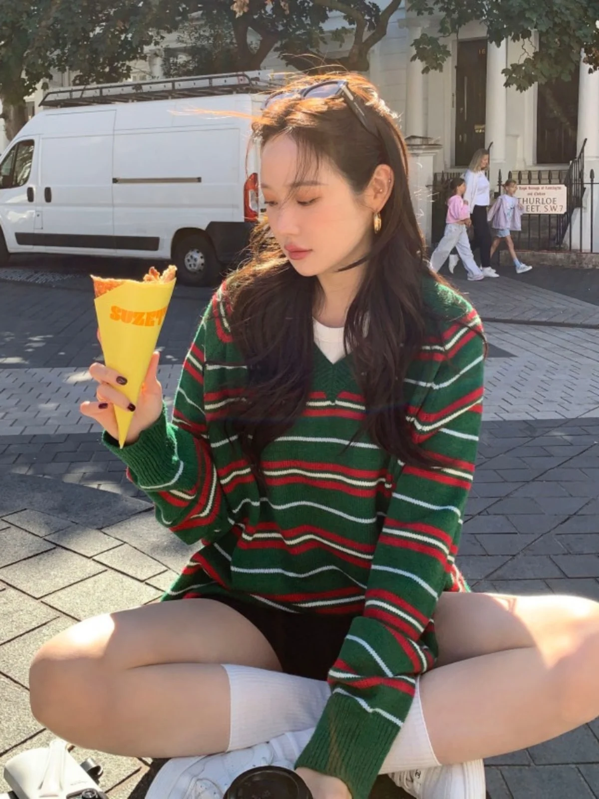 

Women's Loose V-Ne Knitted Sweater Color Blo Striped Autumn Winter Outerwear Casual Sle Cotton Blend Commute Faion